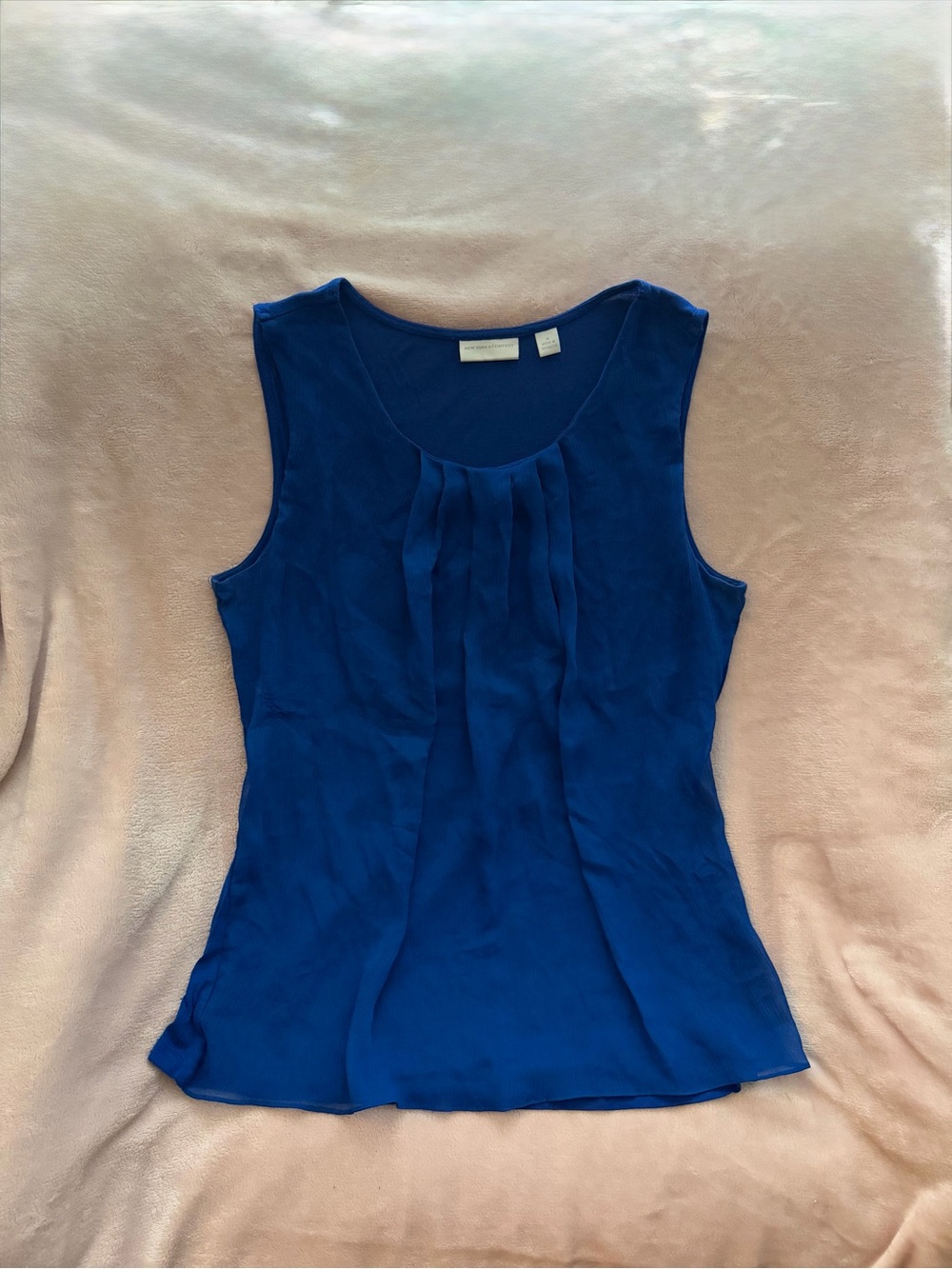 New York & Company Royal Blue Sleeveless Pleated Front Camisole